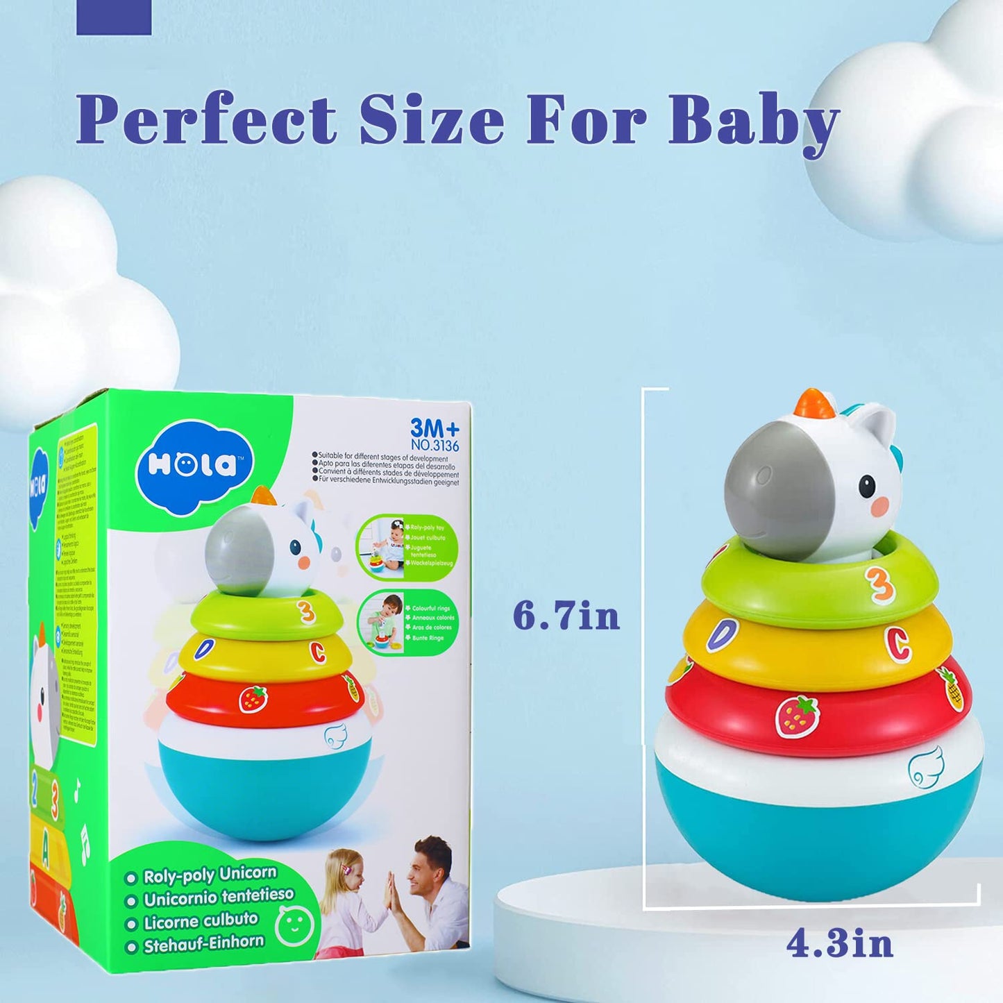 Baby Unicorn Stacking Rings Toys Mini Rainbow Montessori Roly Poly Toy