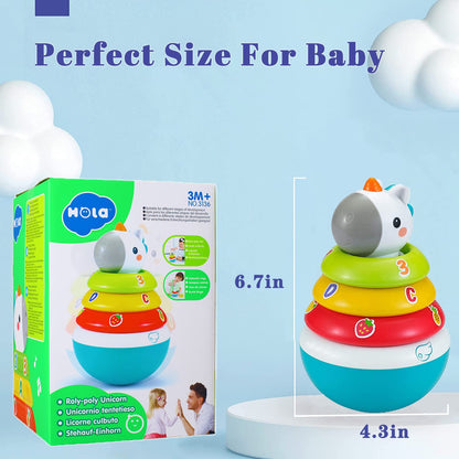 Baby Unicorn Stacking Rings Toys Mini Rainbow Montessori Roly Poly Toy