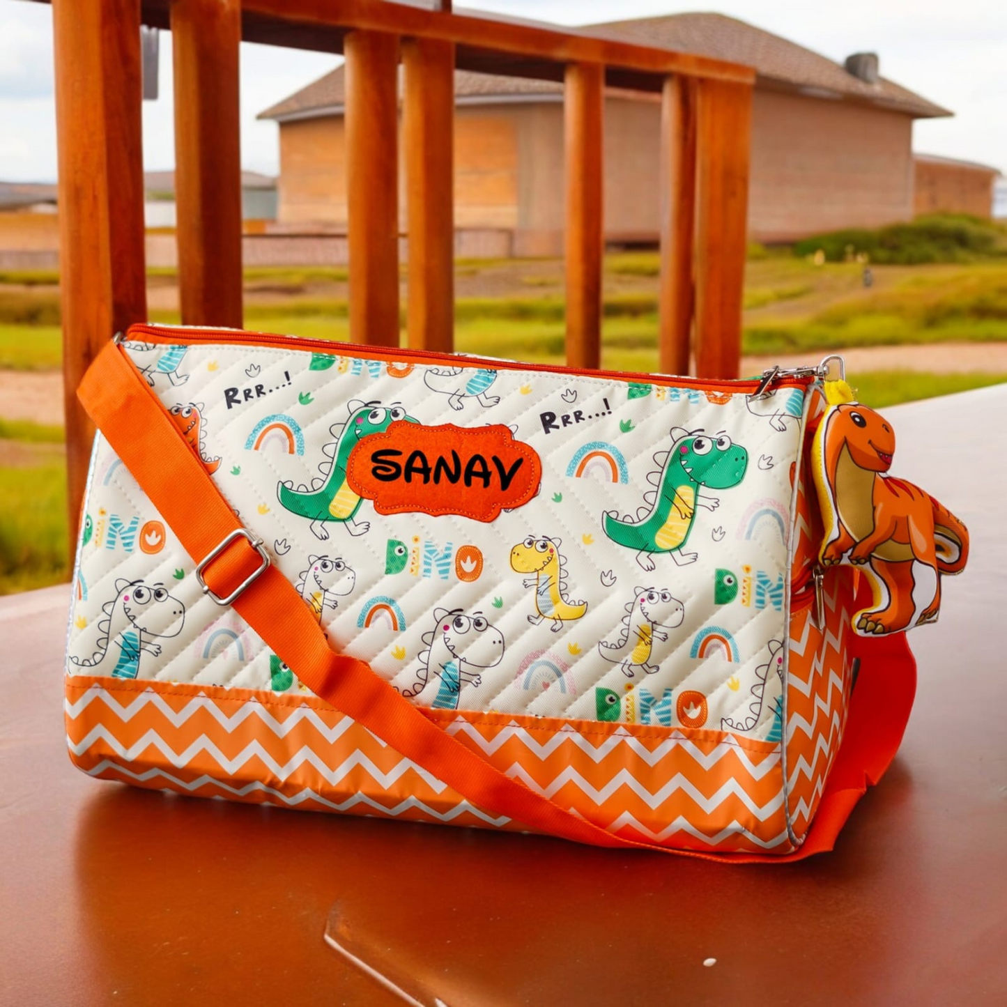 Personalised Premium Duffle Bag With Toy Keychain