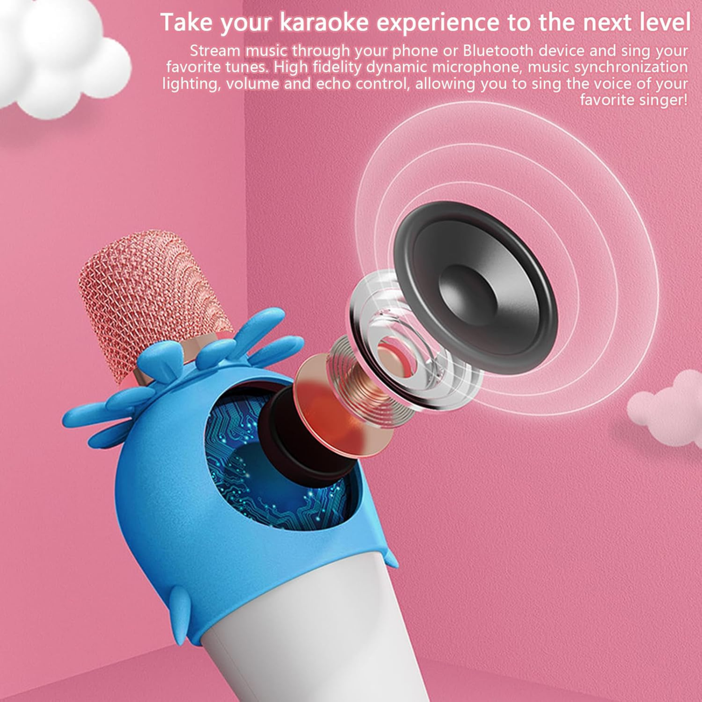 Wireless Bluetooth Microphone Handheld with LED Lights