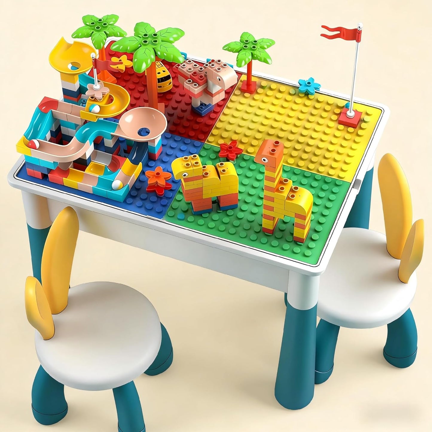 Building Blocks Table, Convertible Toddler Study Table and Chairs Set with Blocks