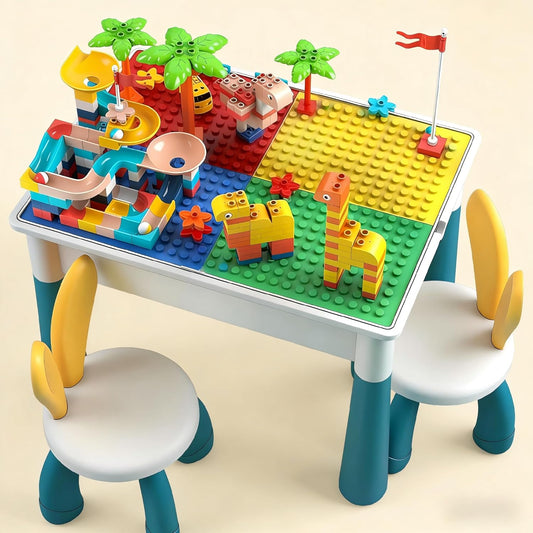 Building Blocks Table, Convertible Toddler Study Table and Chairs Set with Blocks