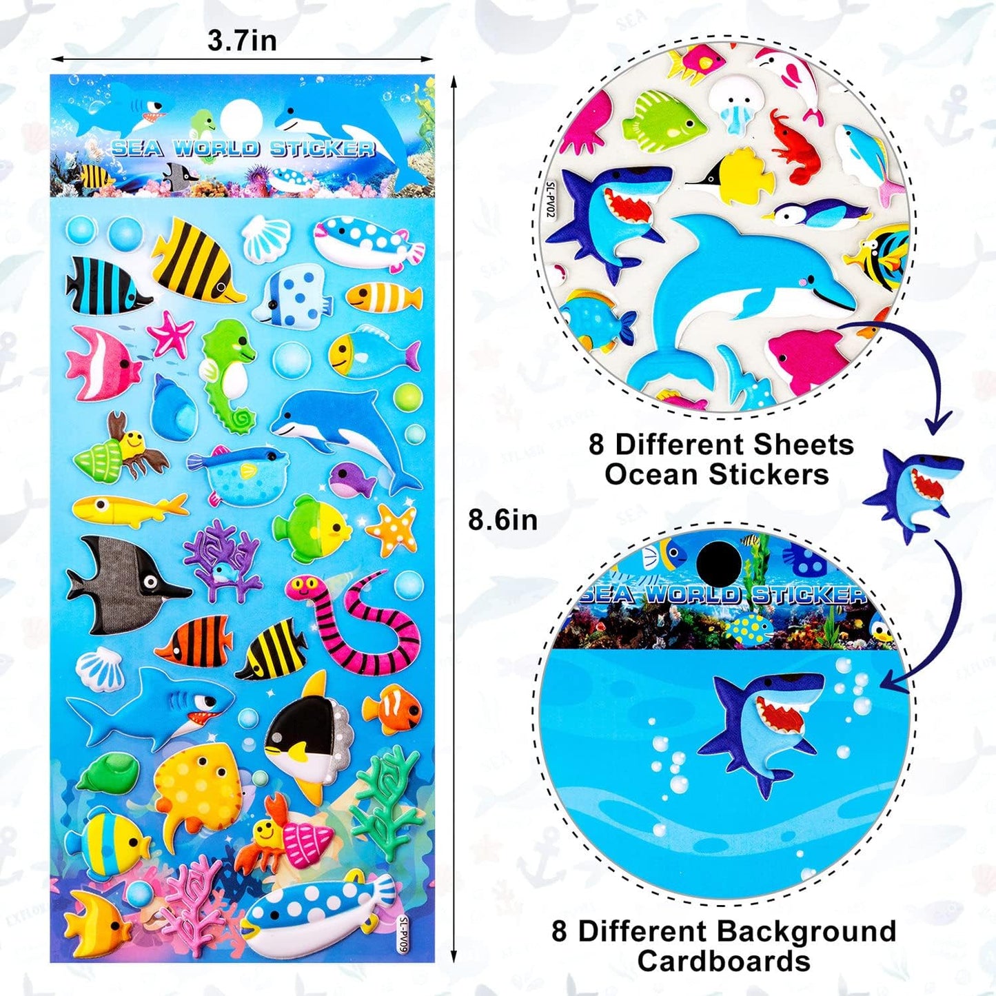 Under Sea Animal Puffy Stickers - 4 Different Sheets 200+Stickers
