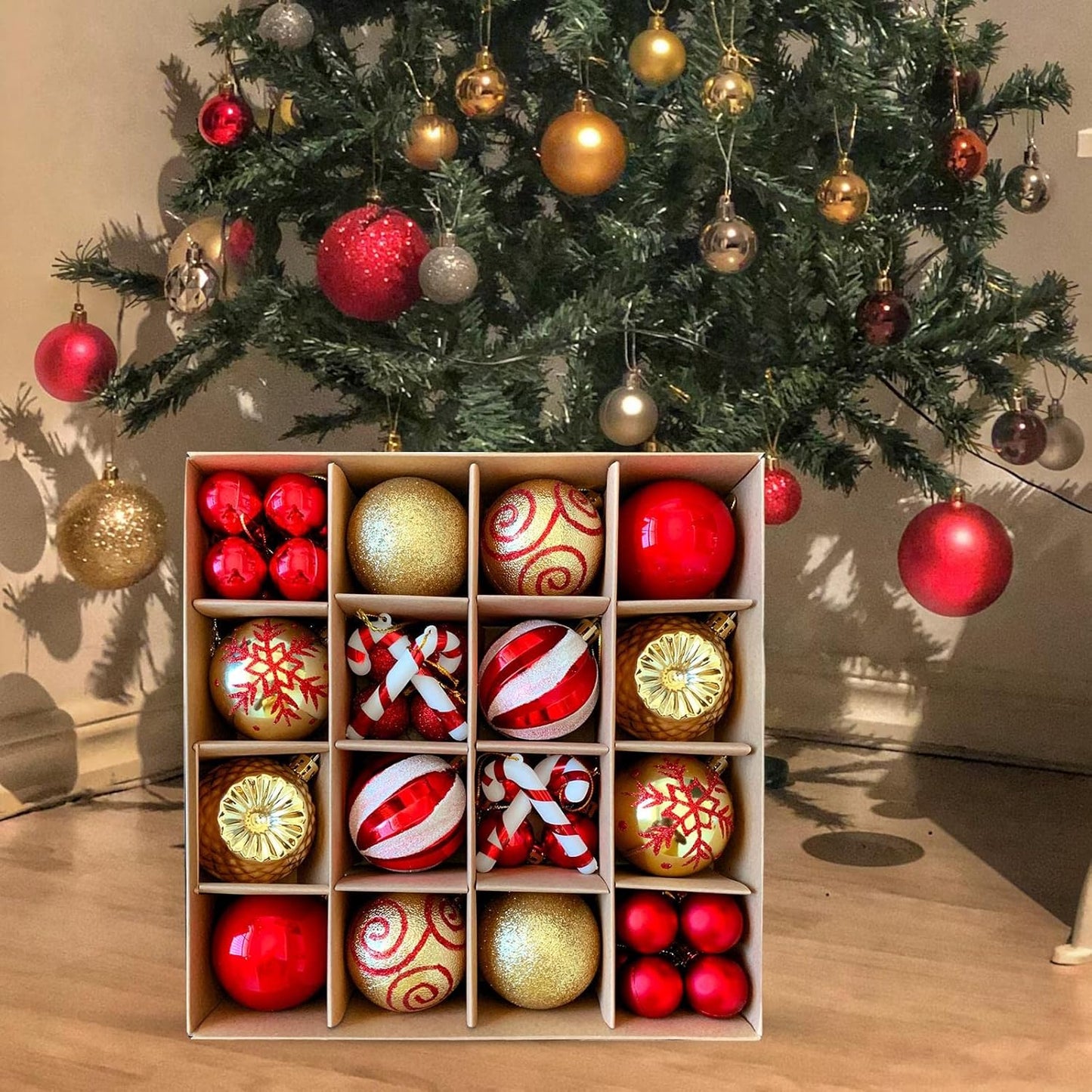44 Pcs Red & Gold Baubles