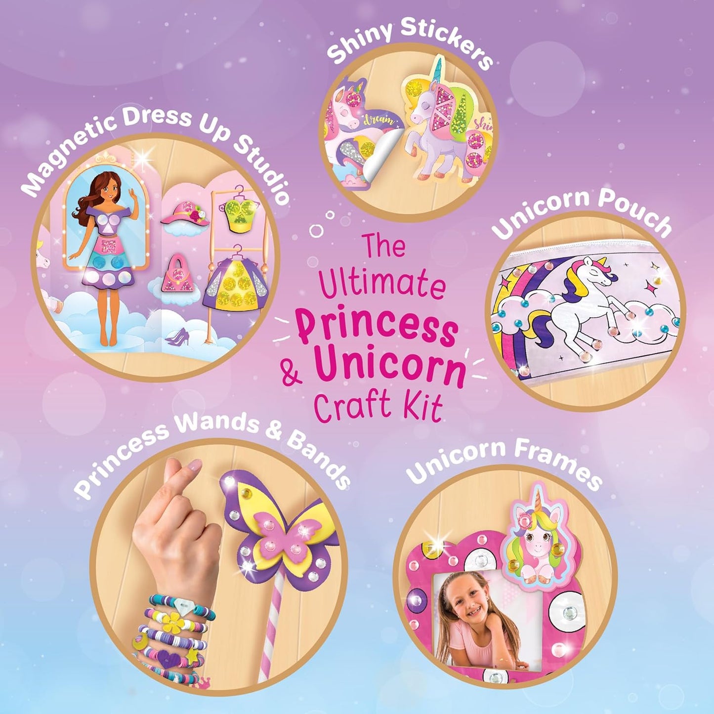 Unicorn Craft Kit for Girls – 20+ Mess-Free Activities | Includes Colouring, Bracelet Making, Magnetic Dress-Up Studio, Art & DIY Kit