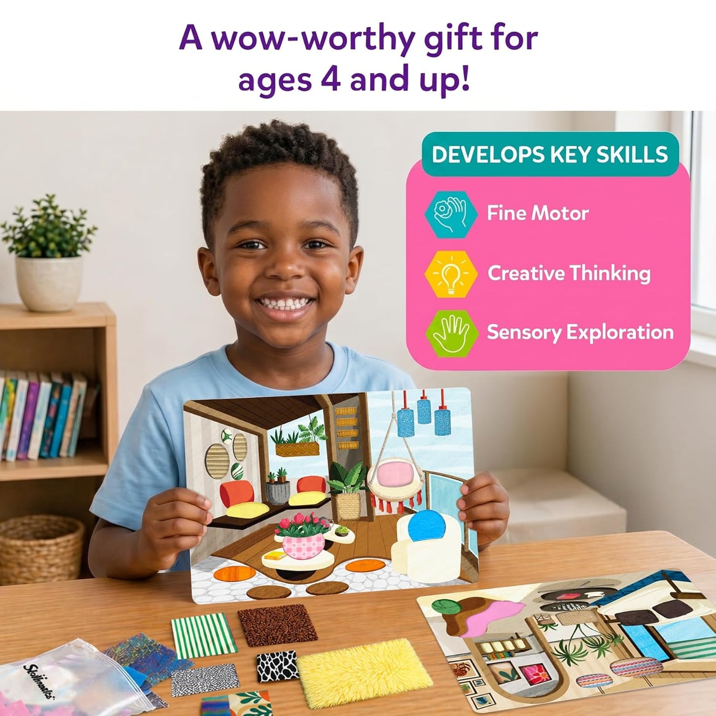 Skillmatics Fab Tabs – Sensory & Tactile Fabric Art & Craft Kit for Kids