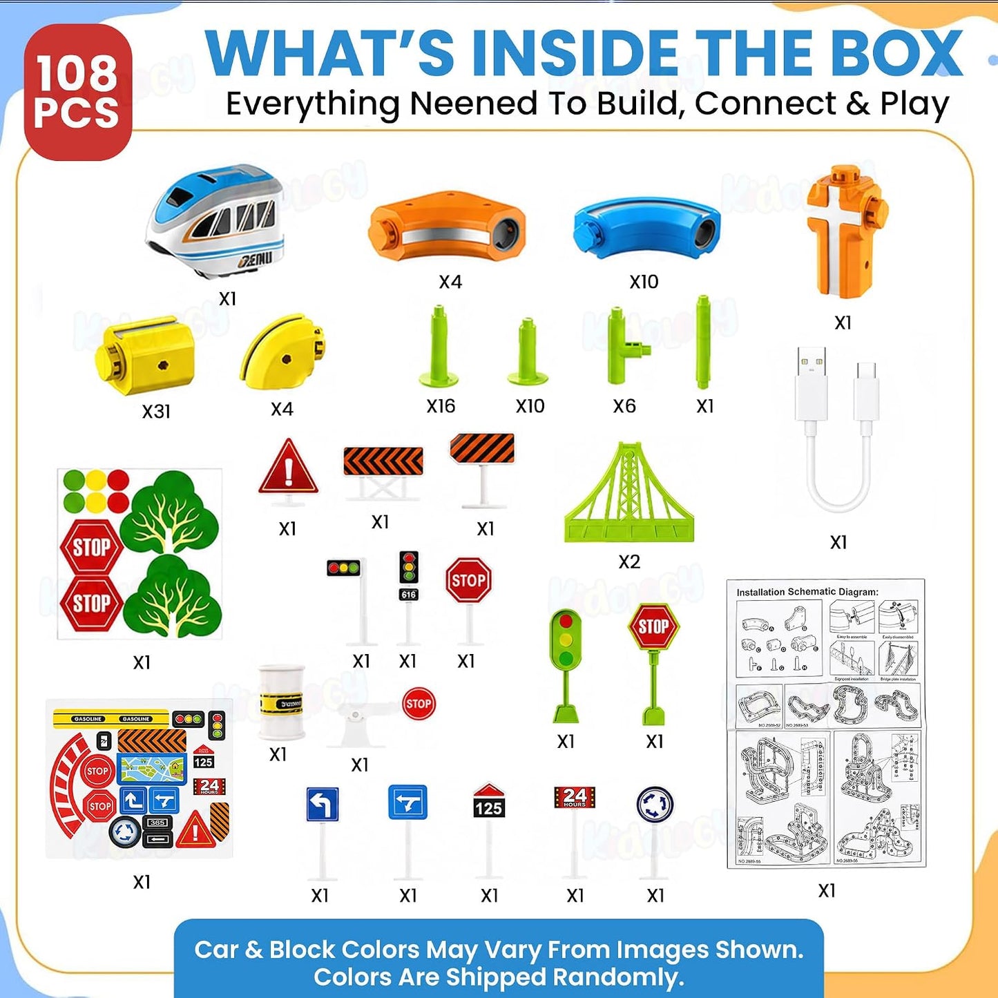 Kidology 108Pcs Magnetic Train Track Set for Kids