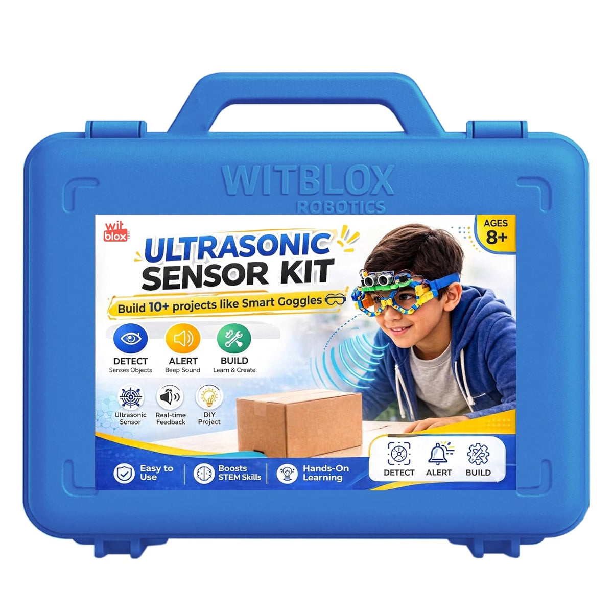 WitBlox Sonar (Ultrasonic) Sensor Kit – Perfect for School Projects, Science Exhibition & Science Fair Models|Build Safety Alert |STEM Robotics DIY Age 8,9,10,11,12,13,14 |Free Classes| Made in India