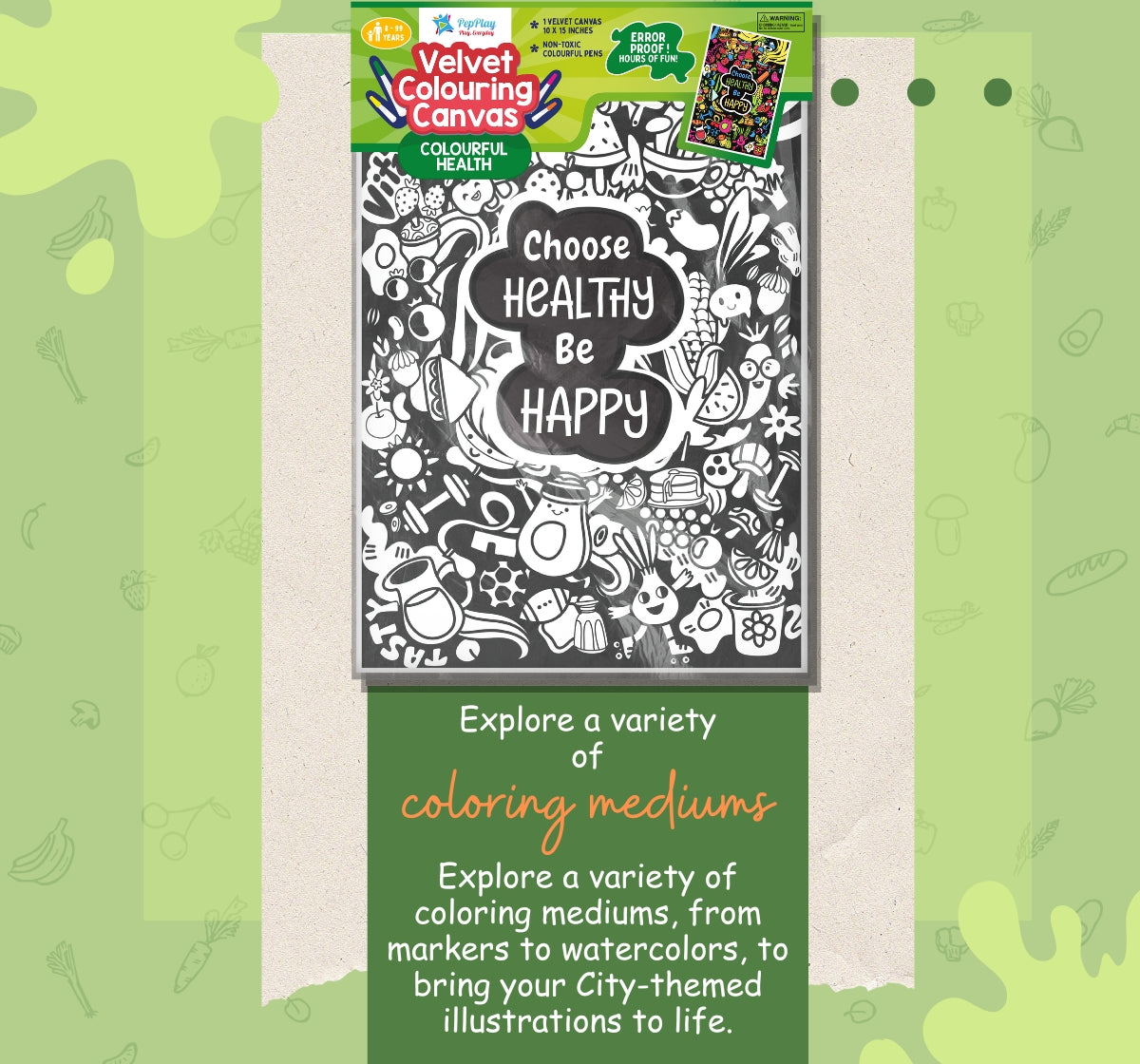 PEPPLAY VELVET COLOURING POSTERS - COLOURFUL HEALTH