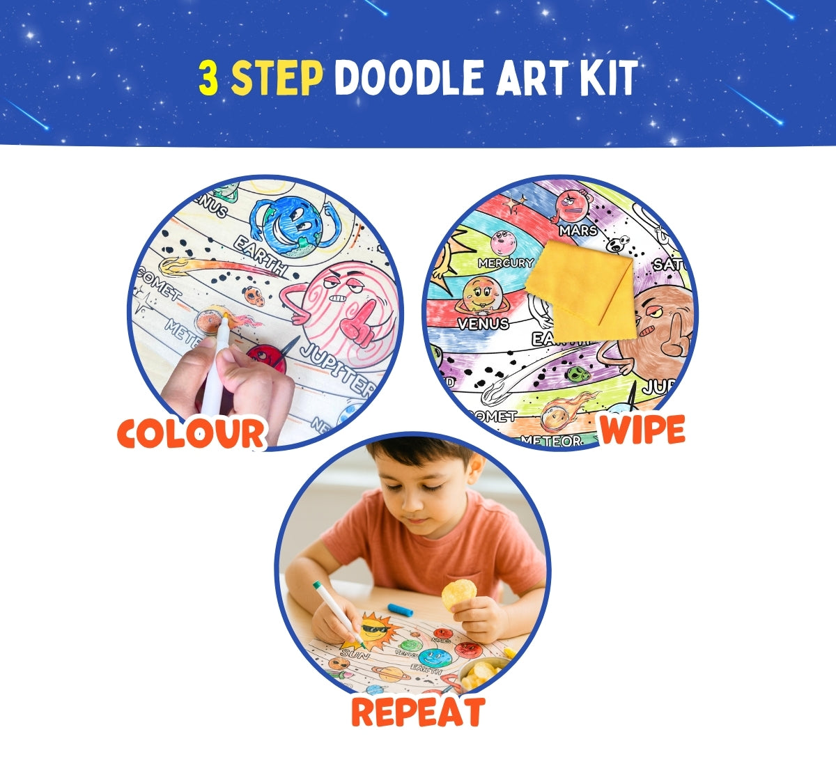 PEPPLAY RECOLOURABLES COLOUR & WIPE PLACEMATS - SPACE SAGA