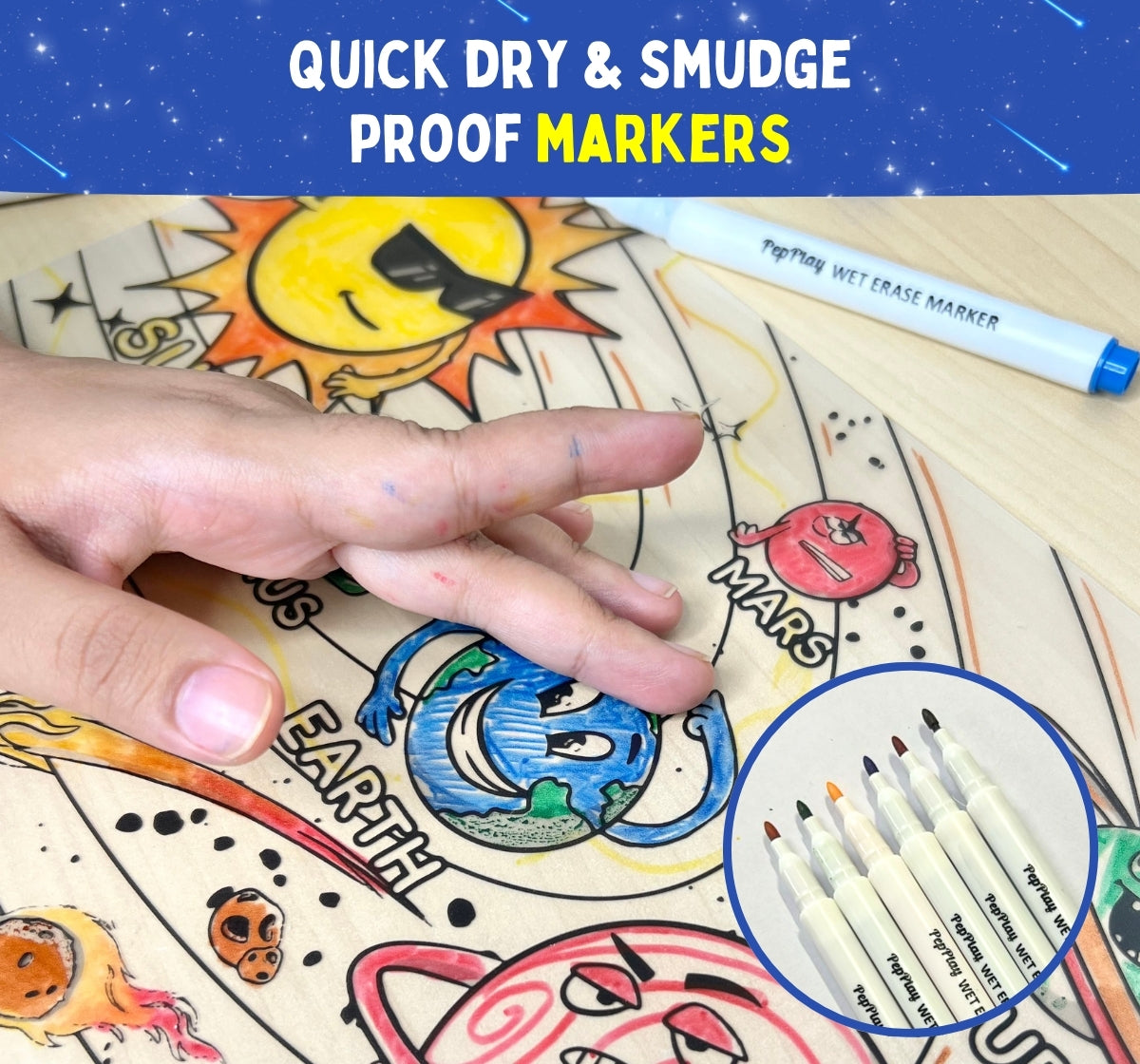 PEPPLAY RECOLOURABLES COLOUR & WIPE PLACEMATS - SPACE SAGA