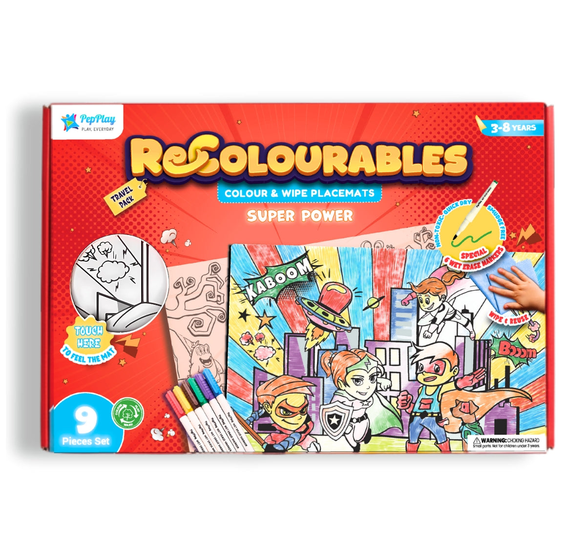 PEPPLAY RECOLOURABLES COLOUR & WIPE PLACEMATS - SUPER POWER