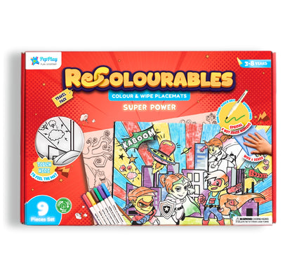 PEPPLAY RECOLOURABLES COLOUR & WIPE PLACEMATS - SUPER POWER