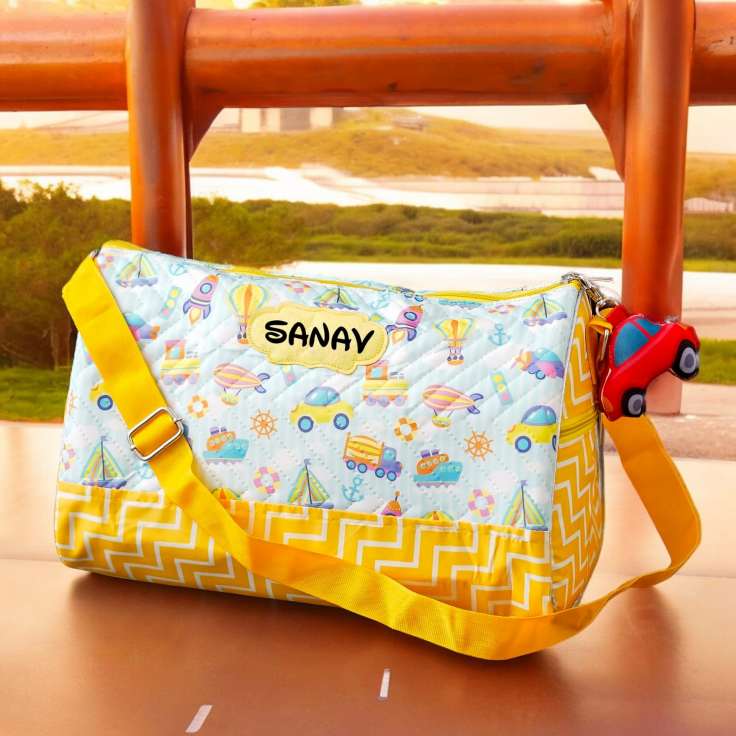 Personalised Premium Duffle Bag With Toy Keychain