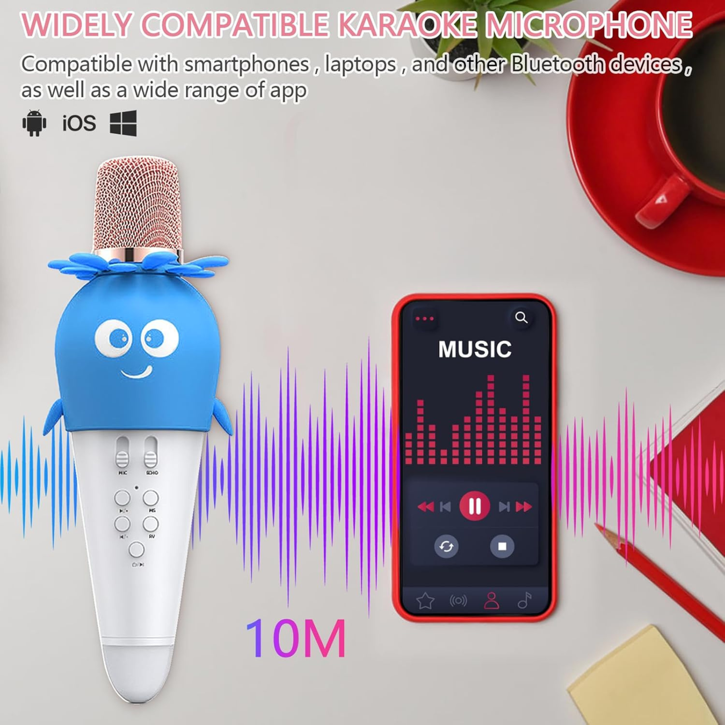 Wireless Bluetooth Microphone Handheld with LED Lights