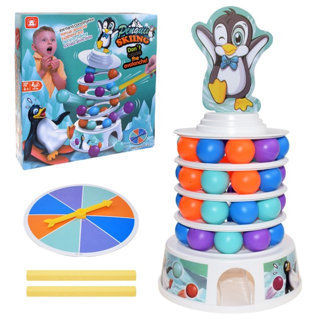 Penguin Skiing Tower Stacking Fun Board Game