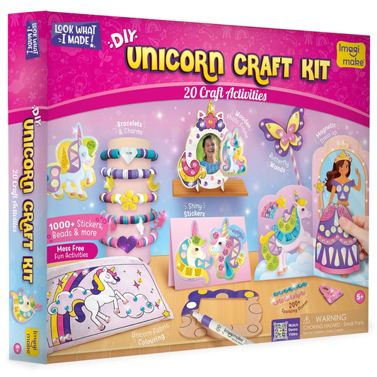 Unicorn Craft Kit for Girls – 20+ Mess-Free Activities | Includes Colouring, Bracelet Making, Magnetic Dress-Up Studio, Art & DIY Kit