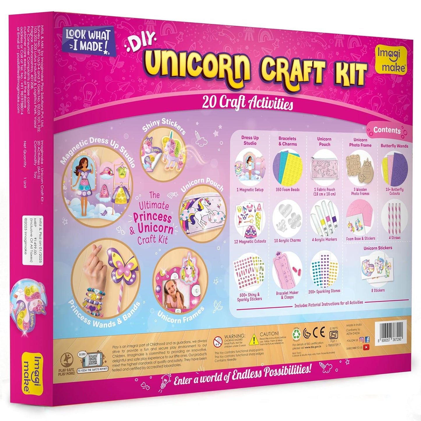 Unicorn Craft Kit for Girls – 20+ Mess-Free Activities | Includes Colouring, Bracelet Making, Magnetic Dress-Up Studio, Art & DIY Kit