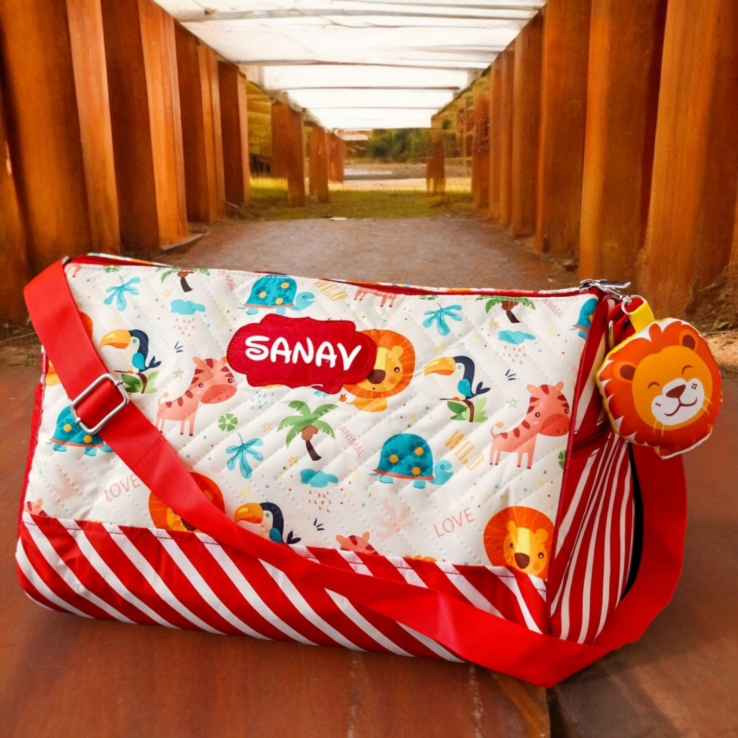 Personalised Premium Duffle Bag With Toy Keychain