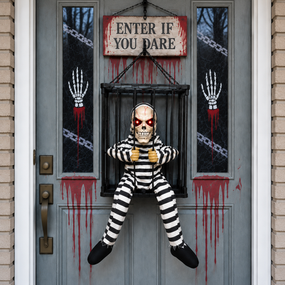 Animated Hanging Skeleton Cage – Haunted Prisoner