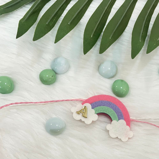 Babble Wrap Handmade Felt Rakhi With Initials - Magic Rainbow