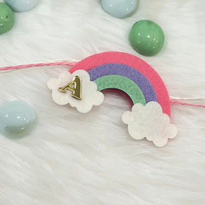 Babble Wrap Handmade Felt Rakhi With Initials - Magic Rainbow