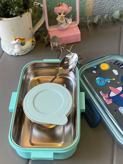 Leakproof Dino Lunchbox with Mini Snack Container & Spoon | Durable & Fun Design for Kids