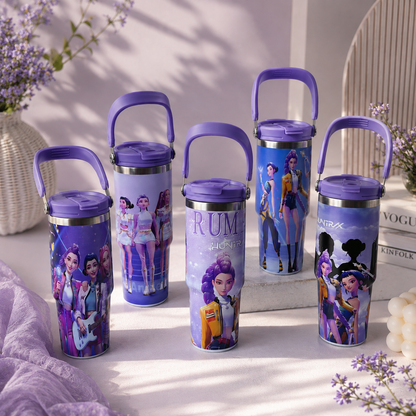 K-Pop Inspired Character Water Bottle with Handle & Flip Lid