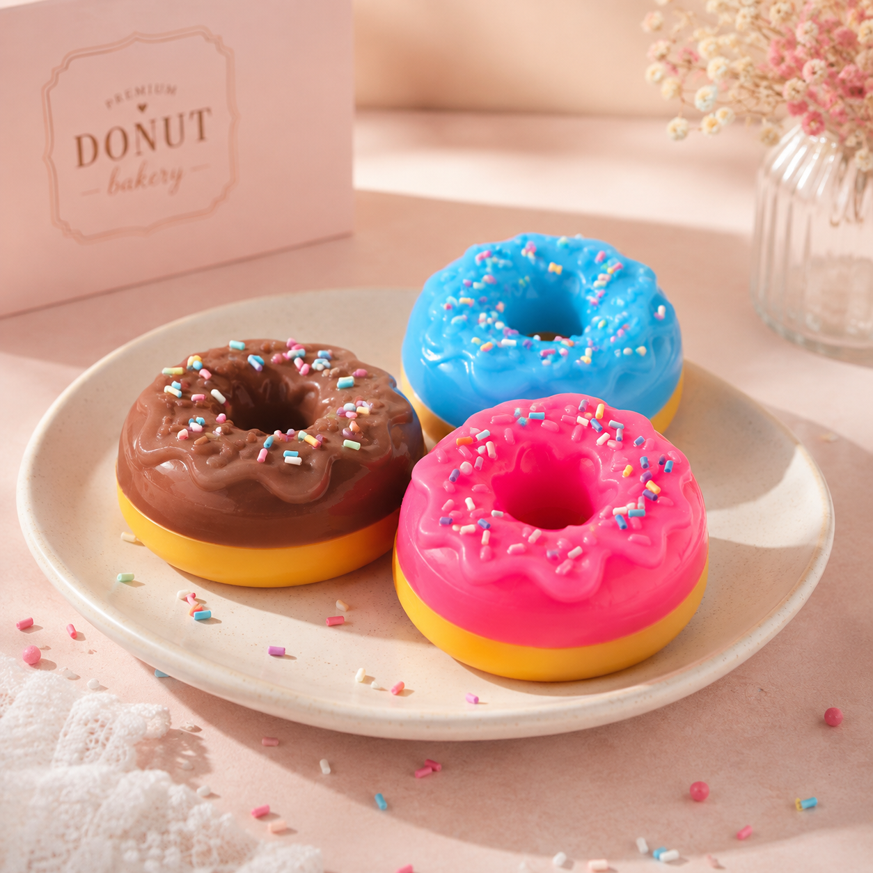 Donut Squishy Toy with Colourful Sprinkles, Soft Stress-Relief Sensory Toy