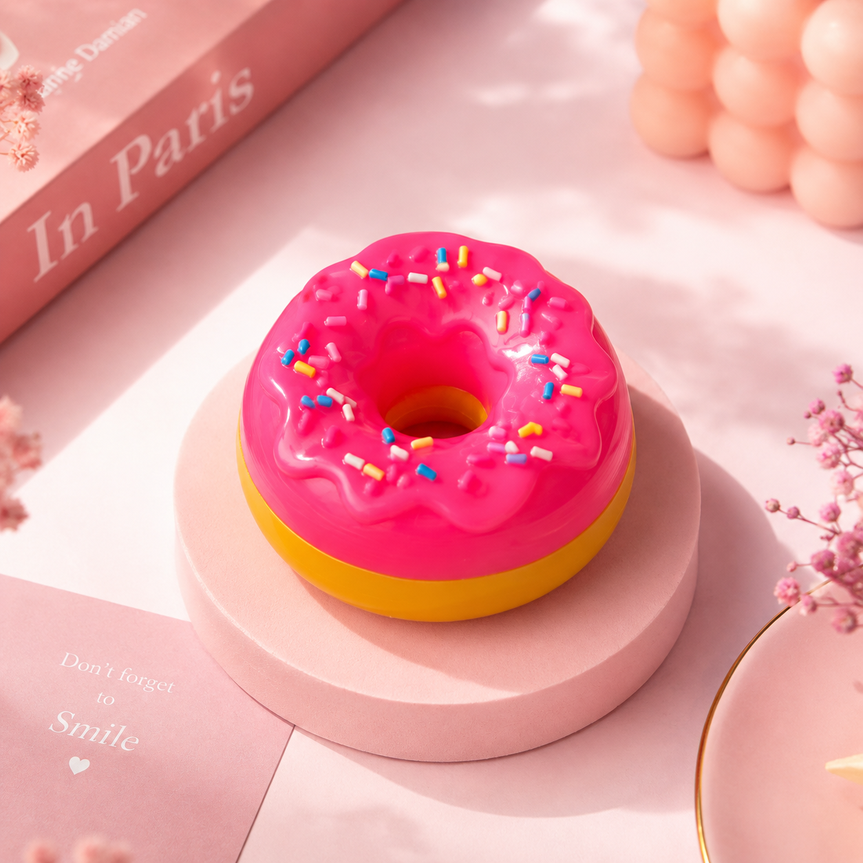 Donut Squishy Toy with Colourful Sprinkles, Soft Stress-Relief Sensory Toy