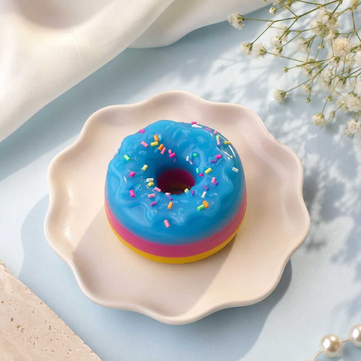 Donut Squishy Toy with Colourful Sprinkles, Soft Stress-Relief Sensory Toy