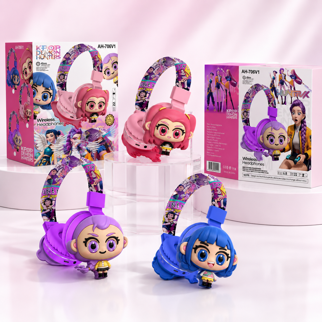 K-Pop Demon Hunters Character Wireless Headphones for Kids – Cute Foldable Design