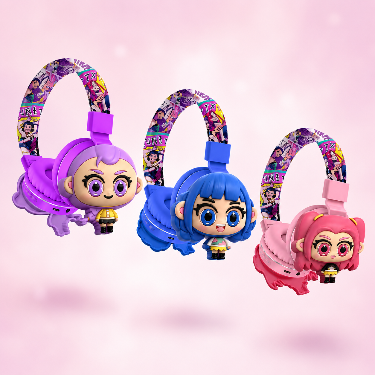 K-Pop Demon Hunters Character Wireless Headphones for Kids – Cute Foldable Design