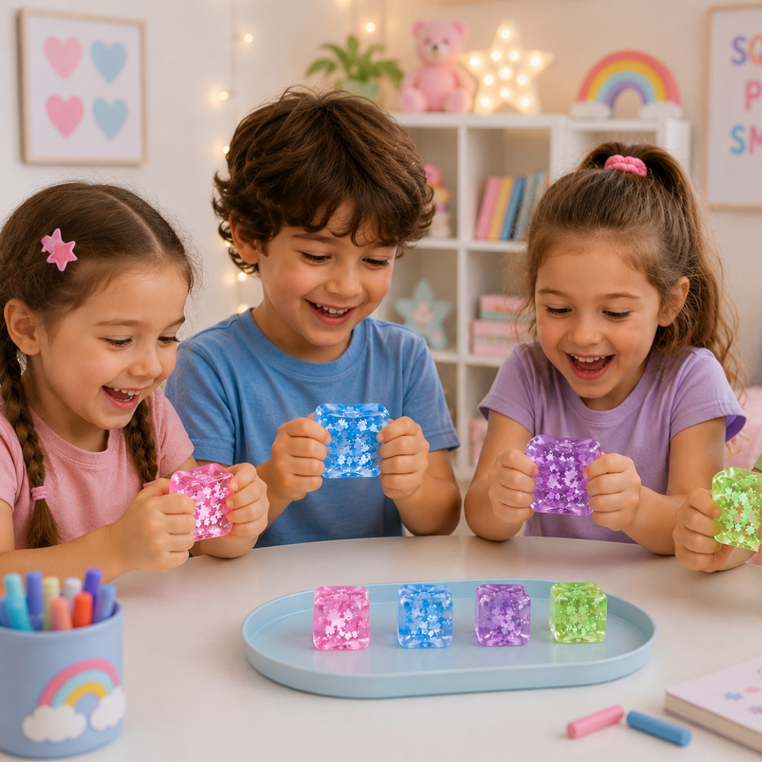 Cube Squishy Stress Ball, Slow-Rising Silicone Fidget Toy with Snowflake