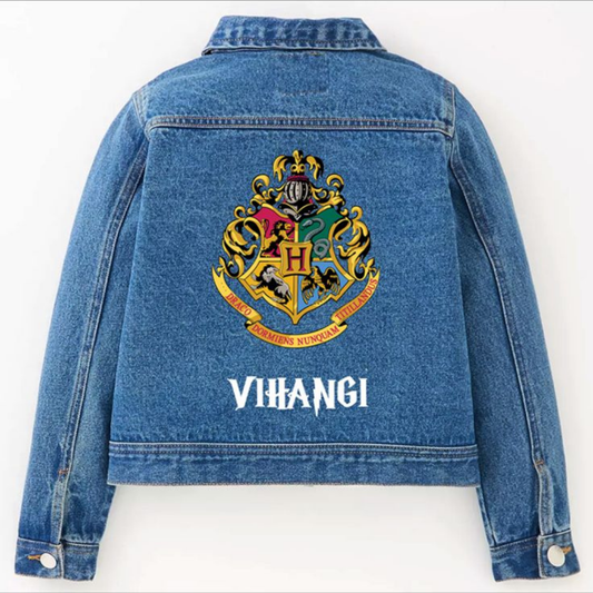Custom Hogwarts-Style Denim Jacket with Name Print