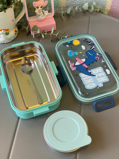 Leakproof Dino Lunchbox with Mini Snack Container & Spoon | Durable & Fun Design for Kids