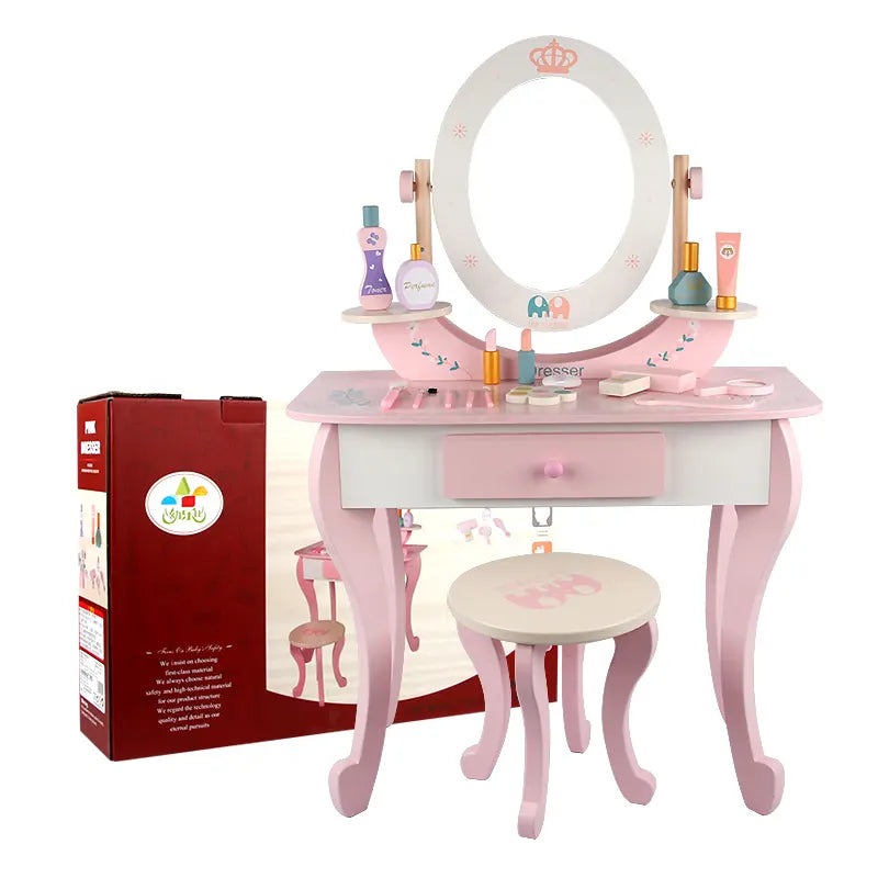 Pink Dresser Table with Makeup Accessories