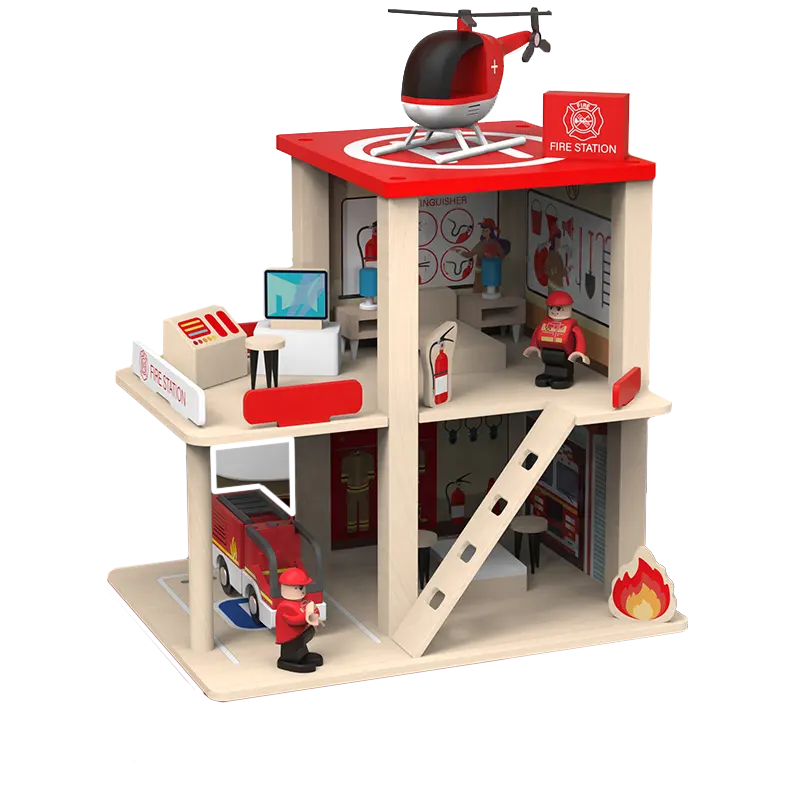 Wooden Fire Station Playset