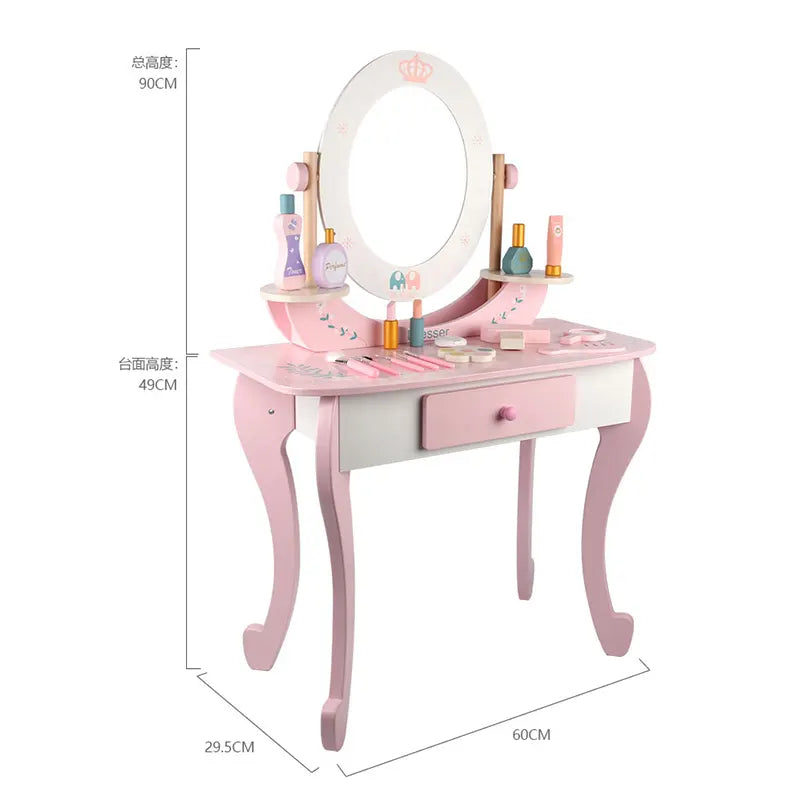 Pink Dresser Table with Makeup Accessories