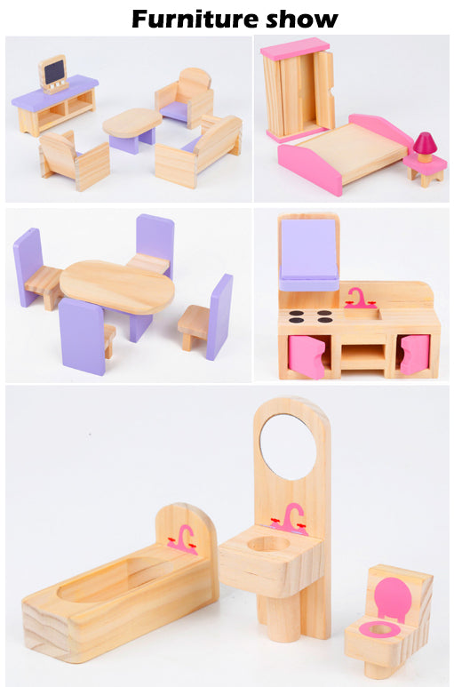 DIY Pink Doll House with Furniture Toys