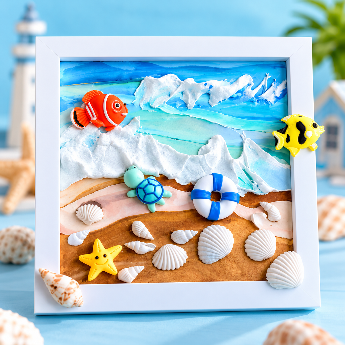 3D Ocean Clay Art Kit for Kids – DIY Beach Scene Photo Frame Craft Set