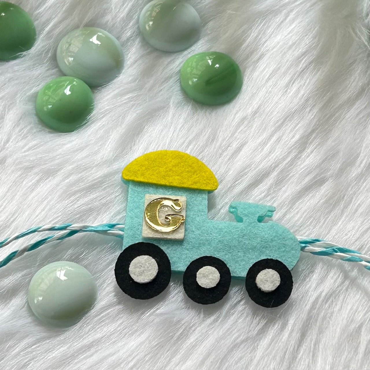 Babble Wrap Handmade Felt Rakhi With Initials - Choo Choo Cruiser