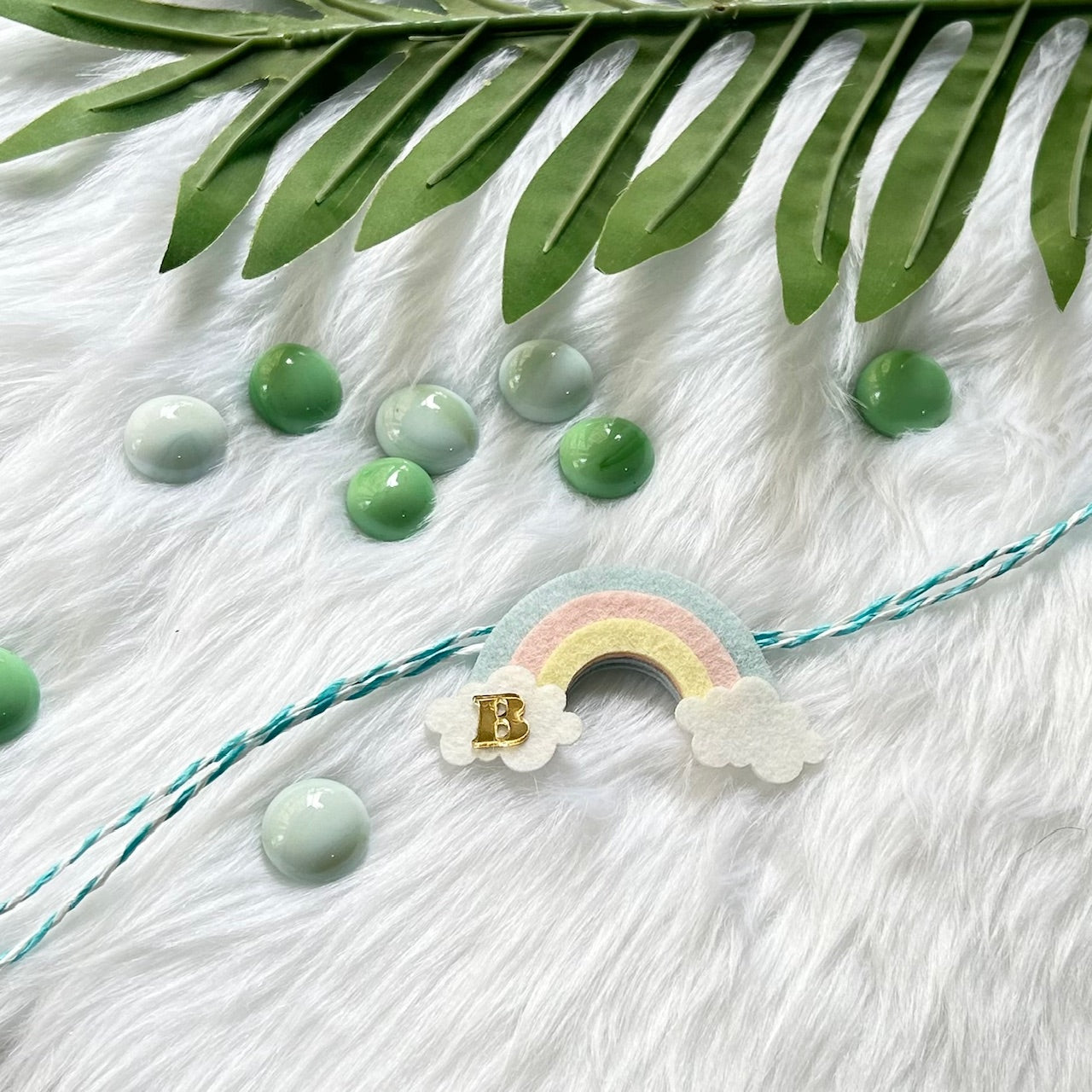 Babble Wrap Handmade Felt Rakhi With Initials - Rainbow