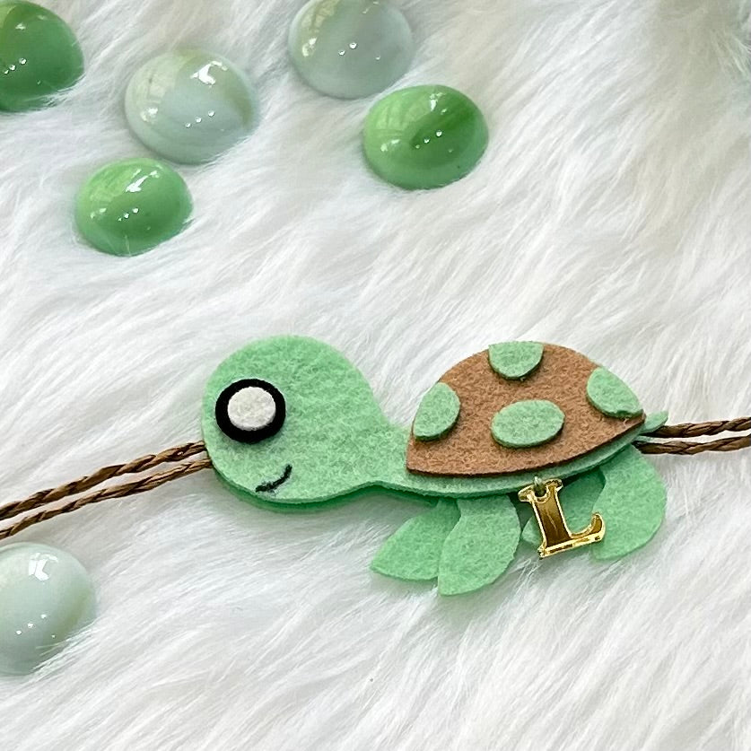 Babble Wrap Handmade Felt Rakhi With Initials - Turtle Tie
