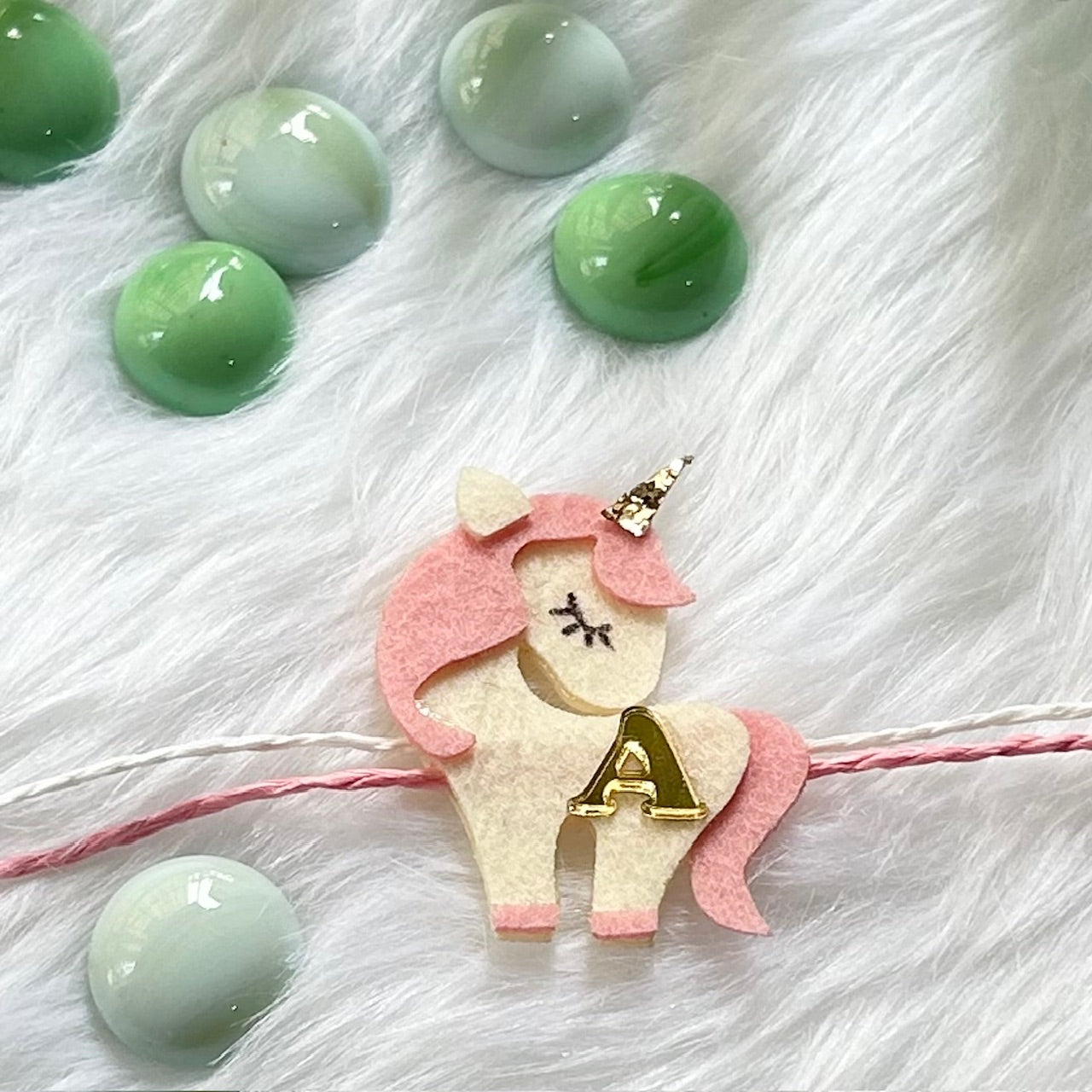 Babble Wrap Handmade Felt Rakhi With Initials - Unicorn