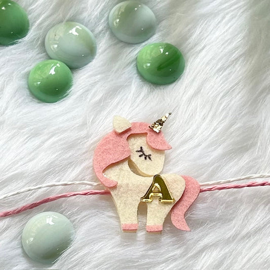Babble Wrap Handmade Felt Rakhi With Initials - Unicorn