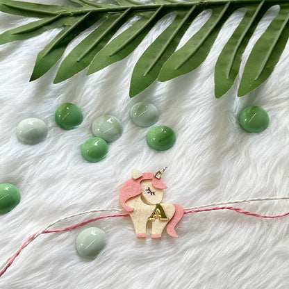Babble Wrap Handmade Felt Rakhi With Initials - Unicorn