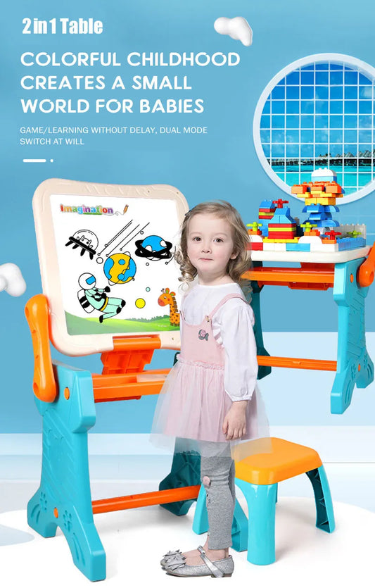 2 in 1 DIY Building Blocks Table and Drawing Table