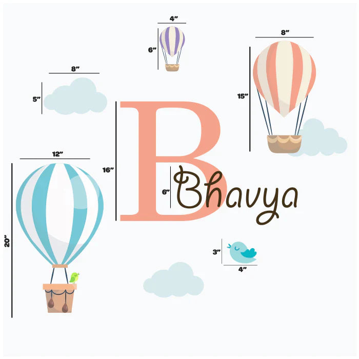 Personalised Hot Air Balloon Wall Name Sticker