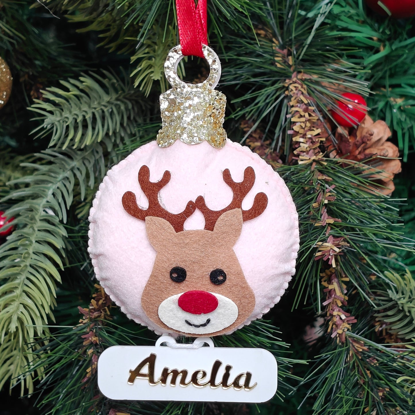 Rosy Reindeer Charm Ornament